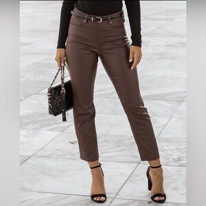 Grace & Lace Brown Faux Leather Straight Leg Cropped Denim